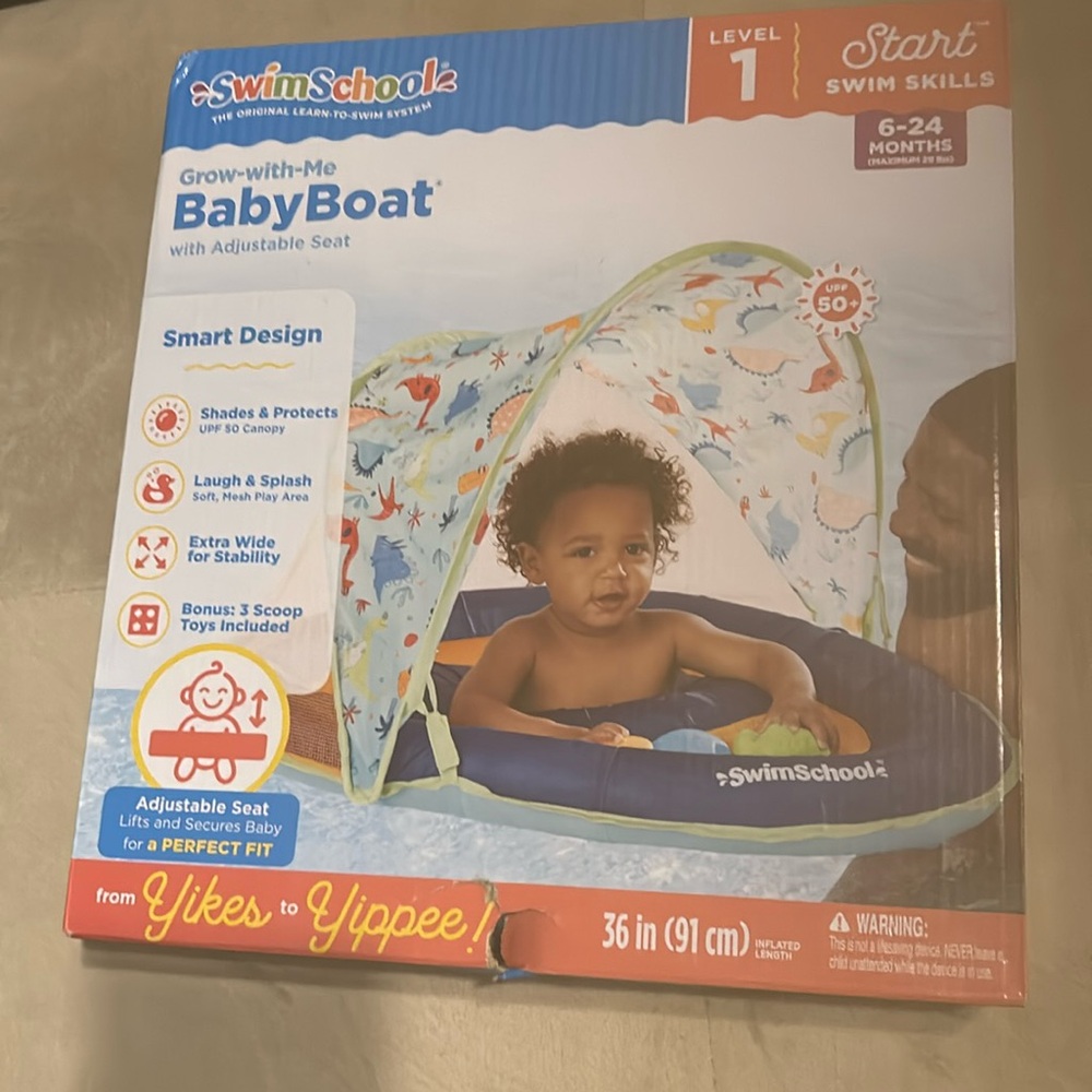 NWOTGrow-with-Me Baby Boat w/ Canopy and Adjustable Seat. Blue. Level 1, 6-24 mo
